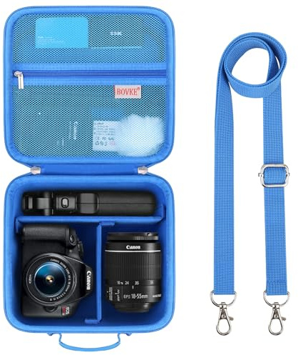 BOVKE Hard Case for Canon EOS 2000D/4000D/R50/R100/R10/R8/R7 Camera, Blue | For Canon EOS R6 Mark II/ Sony Alpha A6400/ 6700 Camera Shockproof EVA Storage Bag w/Detachable Shoulder Strap & 3 Dividers