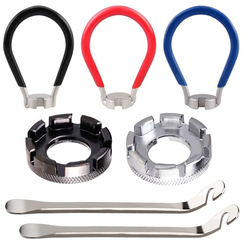 OMJMYY 7 Pezzi Tiraraggi Bici Universale 10-15G Bicicletta Tiraraggi con Leve Smontagomme Chiave Raggi Bici per Raggi per Biciclette da Strada Mountain Bike