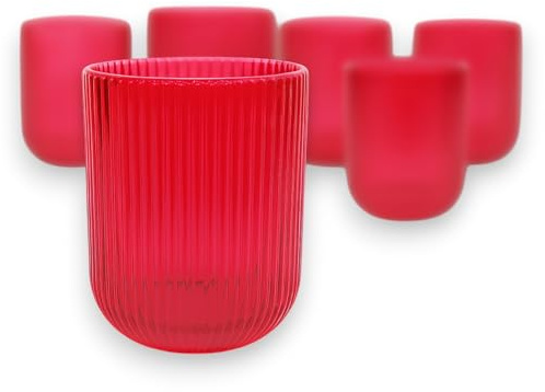 KORAT Set 6 Bicchieri Tumbler in Vetro Rosso Rigato e Diamante 270 ml/255 ML Bicchieri Acqua Cocktail da Tavola Eleganti per Natale, Vetro Colorato Design (Rosso Rigato - 270 ML - 9x7.5x7.5 cm)