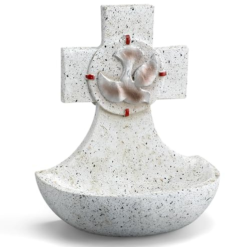 Bucherry Holy Water Font Resin Cross 5 Inch Baptism Home Decor | Catholic Decor with Dove Relief, Baptism Gift for Ceremonies, Wall Mount Holy Water Container for Home Chapel Decoration