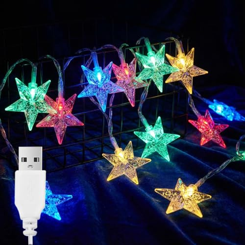 ALEGRE Lichterkette Sterne mit USB, 3M 20 LED Sternen Lichterkette, Bunt Sterne Lichterketten Innen, Sternenlichterkette für Schlafzimmer, Kinderzimmer, Hochzeit, Garten, Camping, Weihnachten Deko