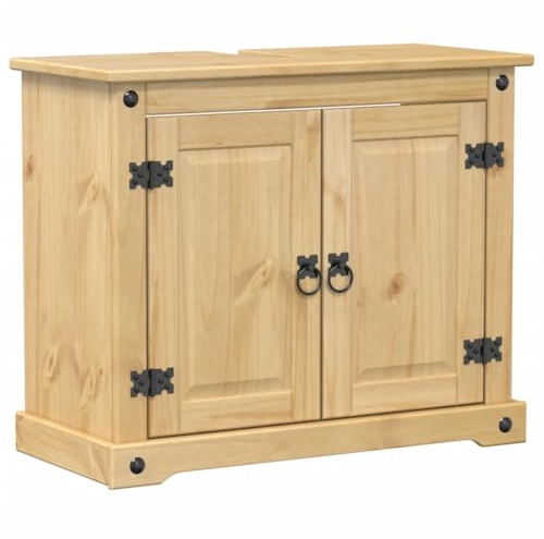 Helloshop26 Armoire lavabo de Salle de Bain Grande Espace de Rangement 73 x 33 x 60 cm en Bois de pin Massif Miel 02_0056358