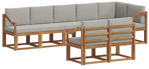 vidaXL Outdoor-Sofagarnitur mit Kissen 8 pcs Natürlich und Hellgrau, Garten, modernes Outdoor-Sofa für Terrassensitzplätze, stylisches Lounge-Sectional-Set, haltbare Möbel für Komfort