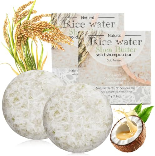 2PCS Reiswasser Shampoo Bar, Anti-Haarausfall Shampoo Seife für Haarwachstum, nährend, volumenstärkend und stärkend, Sanfte Reinigung und Nährende Pflege für Frauen und Männer, Festes Shampoo