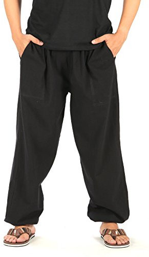 CandyHusky Herren Schlafanzughose mit elastischer Taille aus Baumwolle - Schwarz - X-Large/XX-Large