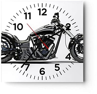 Modern Wanduhr Freiheit Motorrad Geschwindigkeit Stahl 30x30cm Quadrat Klein Wand Uhr Glas Analog Zimmeruhren Küche Büro Wohnzimmer Glasuhr Wall Clock Dekoration Design Küchenuhr C4AC30x30-2512