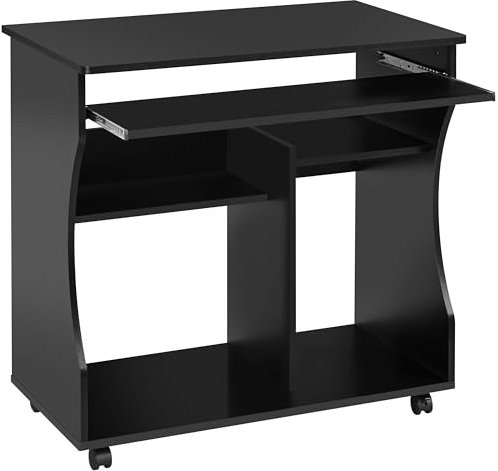Yaheetech Scrivania per Computer, Tavolo Porta PC Moderno, Scrittoio per Laptop con Tastiera Estraibile,Tavolo da Ufficio, Postazioni di Lavoro con 4 Ruote 80 x 40 x 76 cm Nera