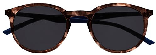 OPULIZE Met Sonnen Leser Brille Schlank Runder Rahmen Federscharniere Kratzfeste Getönte Linse UV400-Schutz Braun Schildpatt Blau Bügel Herren Damen S60-2 +3.00