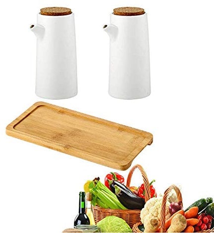 Set di Bottiglie di Olio di Ceramica, Dispenser di Olio D'aceto Bottiglia D'olio da Cucina Contenitore A Prova di Perdite Versatore Antipolvere, Vassoio per Salsa alle Spezie Cruet 400ml