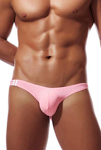 Newsywell Hommes Ice Silk Soie Glacée Bikinis Mode Micro Triangle Taille Basse Microfibre Bulge Slip sous-Vêtements Rouge Moyen