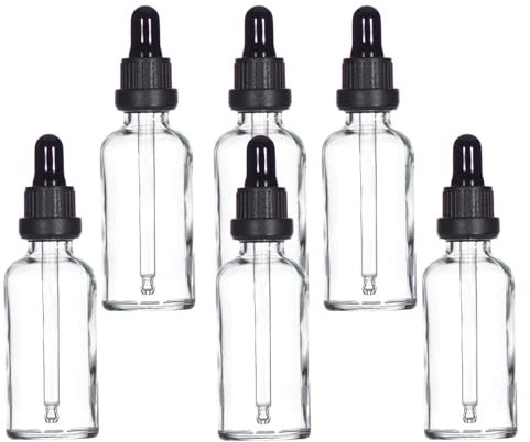 YIZHAO Pipettenflasche 50ml Klar, Apothekerflasche mit Pipette Glas, für Ätherisches Öl, Aromatherapie, Massage, Düfte, Labor, Kosmetik, Reisen – 6 Pcs
