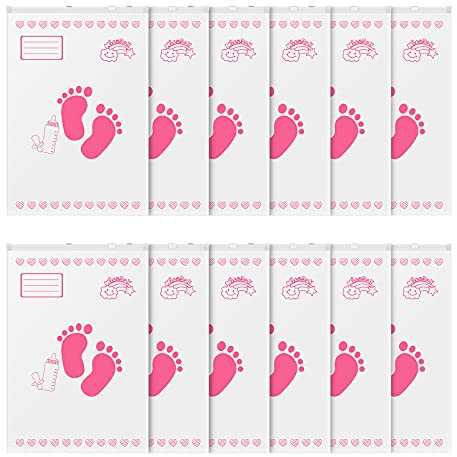 Leenou 12 Bustine Corredino Neonato Sacchetti, Buste Ospedale Cambio Trasparenti con Cursore, per Nascita, Sigillate PE Glassato Borsa, idea regalo (34 * 24 cm) Rosa