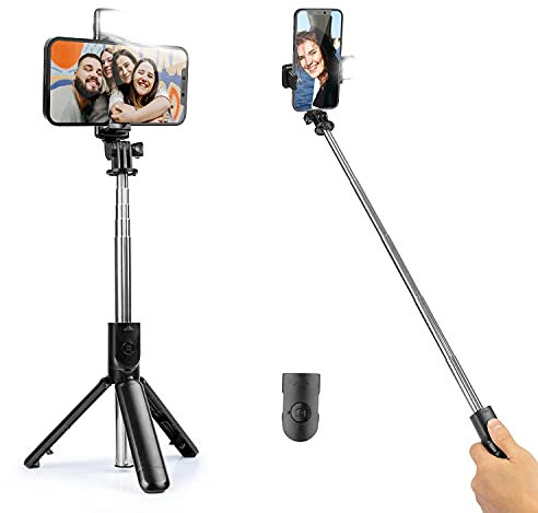 Selfie-Stick,Erweiterbarer Selfie-Stick mit kabelloser Fernbedienung und Fülllicht, Stativ-Handyhalter für Videoaufnahmen Live Kompatibel mit iPhone 12 Pro Max/XS Max,Galaxy S21/S10/Note 10