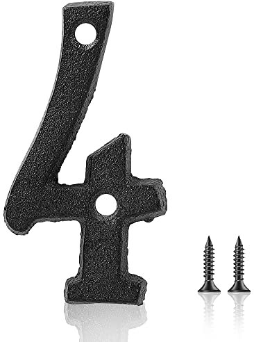 3 Inch Cast Iron House Numbers and Letters, Vintage Cast Iron Home Number Solid Metal Gate Mailbox Numbers, Matching Screws Included (Number 4) Black