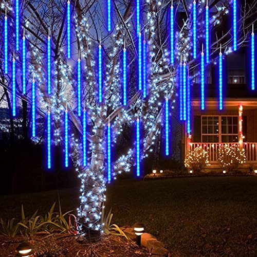 CGUOZI 80cm 8 Tubes 576 LEDS Luci Natale Esterno Meteore, LED Meteor Luci Natale Luci, Impermeabili Meteor Shower Light per Festa di Nozze Decorazione All'aperto Blu