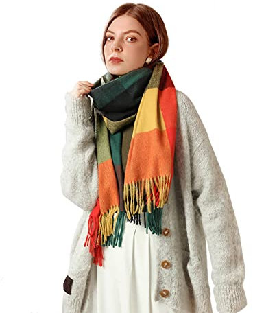 Adicloz Schal Damen Warmer Winter Kaschmir, Plaid Winter Pashmina Schal, Große Damen Plaid Quasten Foulard 180 * 70cm