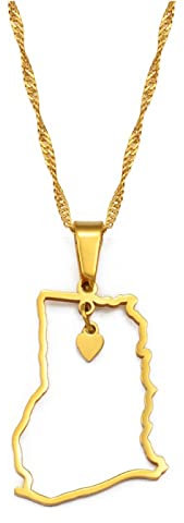 Ghana-Karte Mit Herz-Anhänger-Halsketten, Damen-Mädchen-Charm-Ghana-Schmuck, Trendiges Ethnisches Vintage-Patriotisches Unisex-Regionszubehör, Verstellbare Hiphop-Ketten-Hochzeitsgeschenk, Gol