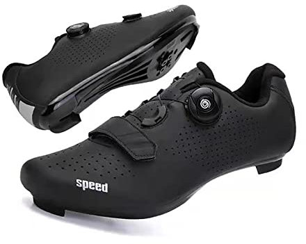 TRNL Fahrradschuhe für Männer und Frauen, Rennradfahren, Reitschuhe, Peloton-Schuhe, atmungsaktiv, Stollen, kompatibel im SPD-Look, Delta-Indoor-Fahrradschuhe (44, schwarz)