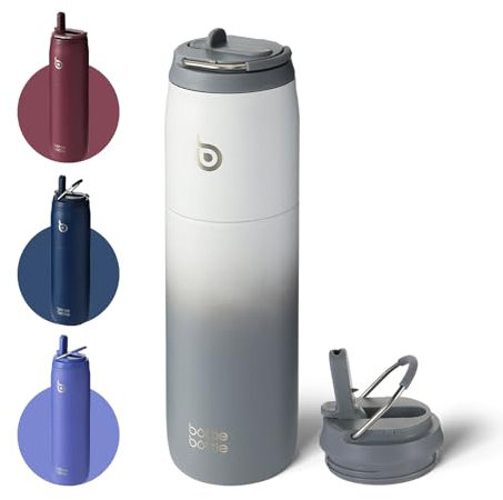 Bottle Bottle Insulated Water Bottle 950ml(32oz) with Straw and Lid for Sports and Gym Stainless Steel Metal Drink Flask for Hot Water with Handle (White Gray)