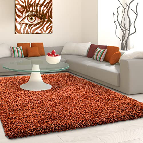 Muratap Teppich Wohnzimmer Weich - Basic Shaggy - Hochflor Teppich Wohnzimmerteppich, Schlafzimmerteppich Pflegeleicht und Fusselfrei - Große: 240x340 cm - Farbe: Terra Orange