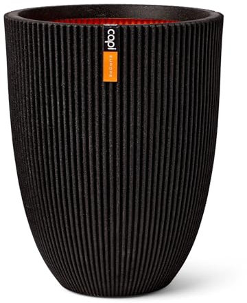 Capi Europe - Gefäß elegant niedrig Groove NL - 34x46 - Schwarz - Öffnung Ø27 - Blumentopf für den Innen- und Außeneinsatz - Bruchsicher - 100% recycelbar - KGVBL782