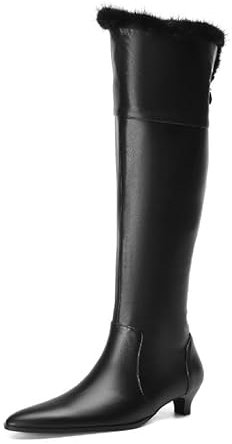 Pelle bovina +microfibra sopra il ginocchio stivali pizzo a spillo con cerniera bassa sul tallone stivali sopra il ginocchio fatti a mano per le donne z828-1s, Nero , 39 EU