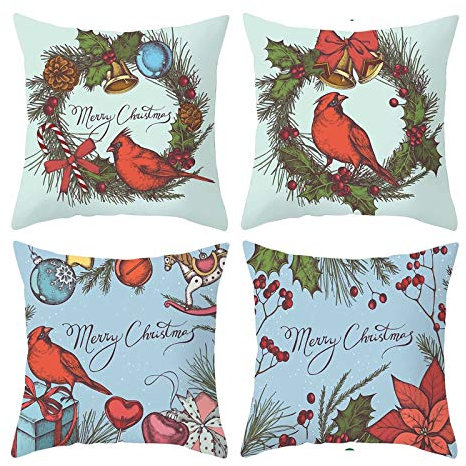 Banemi Kissenbezüge Nackenrolle 4er Set, Weihnachten Kinder Kissenbezug Deko Corona di Uccelli Weihnachtsschmuck fürs Wohnzimmer 45X45CM