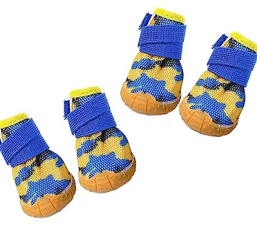 Hundeschuhe für kleine Hunde, Anti-Drop-Hundeschuhe für heißen Bürgersteig, Winter, atmungsaktiver Pfotenschutz für Spaziergänge, Laufen, Wandern, Ochsensehnensohle, Welpen-Sneaker (Größe 5, Blau)