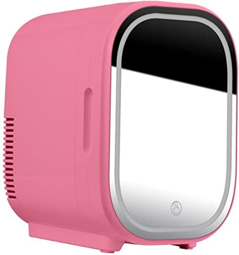 Samnuerly Portable Cosmetic Refrigerator 8L Mini Makeup Fridge Compact Glass Panel Led Light Cooler Warmer Freezer Home Car Use,Pink (Pink)