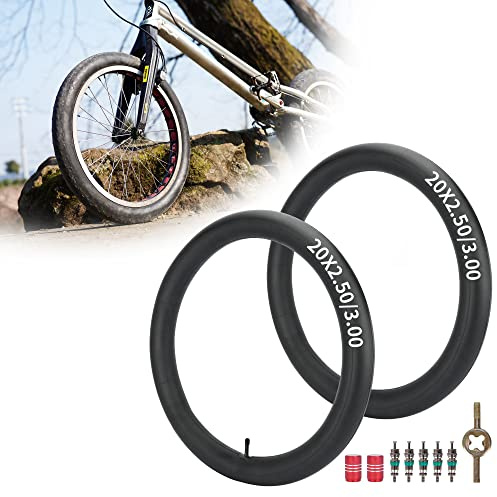 RUTU 2 Stück 50.8 cm Fahrradschläuche, 20 x 2.5/3.0 Innenschlauch mit 33 mm Schrader-Ventil und Installationszubehör, hochwertiger Schwerer Butyl-Schlauch