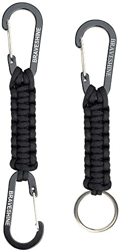 BRAVESHINE Keychain with Snap Hook Carabiner Clips, Paracord Keychain Carabiner Clips with Locking D Ring Hooks Hangers, Heavy Duty Lanyard Key Chain for Car Keys, Backpack, Tools, Men, Women
