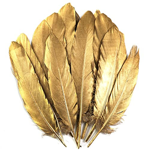 15–20 cm, 50 Stück, goldene Federn, natürliche Gänsefedern für selbstgemachte Hochzeitsdekorationen, Engelsflügel und Feenbasteleien