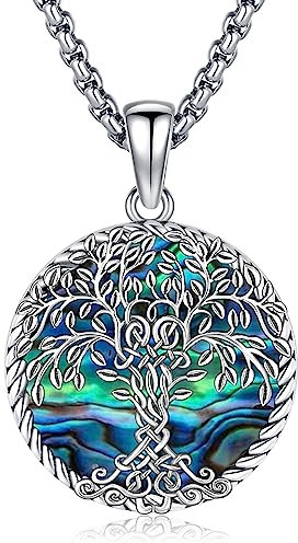 Eusense Baum des Lebens Halsketten für Frauen, 925 Sterling Silber Baum des Lebens Anhänger Kette mit Abalone Shell Schmuck Geschenke für Frauen Mädchen
