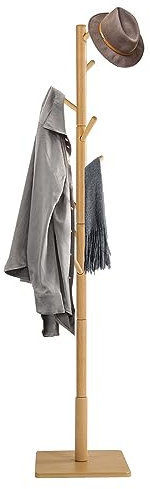 Yawinhe Garderobenständer, Kleiderständer aus Massivholz,Garderobe in Baumform mit Anti-Rutsch-Pad,180cm Höhe,Mit 8-Haken und 3-verstellbaren Höhen,für Eingänge,Natürlich,1 Pack YMJ104N-1-