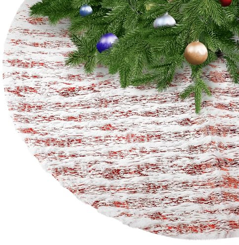 KONVINIT Rund Weihnachtsbaumdecke Rot Plüsch Weihnachtsbaumteppich aus Kunstfell Tannenbaum Decke Weihnachtsbaum Röcke Ornaments für Weihnachten Baum Rock Deko,78cm red