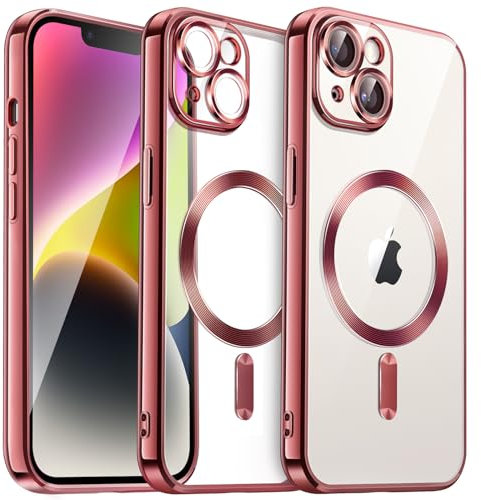 JETech Weiche Klar Hülle für iPhone 14 6,1 Zoll, Kameraschutz Vollständiger, Kompatibel mit MagSafe Kabellosem Laden, Stoßfest Elektroplattiert TPU Handyhülle (Rosa)