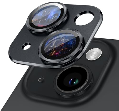 SumRioo Kameraschutz für iPhone 15 / iPhone 15 Plus Kamera Panzerglasfolie, 9H Härte Linsenschutz Aluminiumlegierung, HD Kratzfest Kamera Schutzfolie für iPhone 15 / iPhone 15 Plus - Schwarz