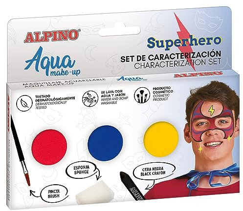Alpino Set de caracterización Aqua Make up superhéroe| Maquillaje Facial y Corporal Base Agua | Ideal para Disfraces de niños y Adultos | Pintura Base Agua para Uso recreativo y semiprofesional