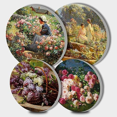 Rosa und rote Rosen Herdabdeckungen, Garten lila Gasherd Brennerabdeckungen Set von 4, 20,3 cm und 25,4 cm Herdabdeckplatten für Elektroherd, Metallherd, Gasherd, Küchendekoration