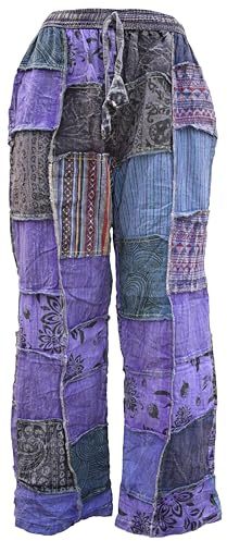 Gheri Pantaloni invernali da uomo foderati in pile patchwork con stampa Boho