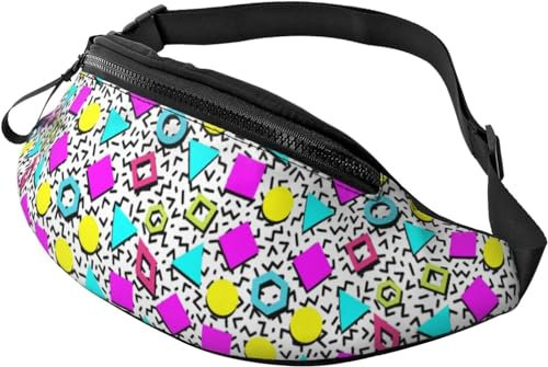 Memphis Bauchtasche im Vintage-Stil der 80er oder 90er Jahre, für Damen und Herren, legere Hüfttasche für Reisen, Party, Festival, Wandern, Sport, Hüfttasche, Nahtloses Retro-Muster im Memphis-Stil,