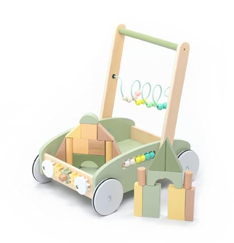 UMU® Holz 5-in-1 Lauflernwagen für Kleinkinder mit gummierten Rädern, Lauflernhilfe/Laufwagen für Kinder mit Activity Center (Sortieren & Bauen mit Blöcken, Perlenspiel usw.), Baby Walker - Gehhilfe