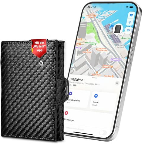 Auskang Smart Slim Wallet – Kompatibel iOS Wo ist? (Find My) App, mit Verlustwarnung, Ortungsfunktion und RFID-Blocking – Smart Wallet Väter und Freunde (Schwarz)