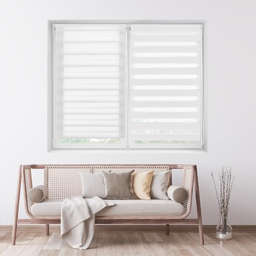 ECOMMERC3 | Estor Enrollable Noche y Día Sin Taladrar Tamaño 52x180 - Estor Easyfix SIN Herramientas Tamaño Tela 49x175 - Estor Noche y Día Blanco Roto