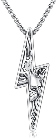 OHAYOO Löwe Blitz Halskette Herren Damen Silber 925 Löwe Tier Anhänger Kette Blitz Schmuck Geburtstag Geschenke für Unisex Freund Vater Ehemann Mädchen Frauen Freundin