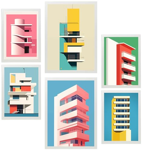 Nacnic 6er-Set Bauhaus-Rosa Gerahmtes Poster mit Design-Illustrationen zur Dekoration der Wände Ihres Zuhause Zimmer Büro Laden Malerei im A3 & A4 Weißer Rahmen