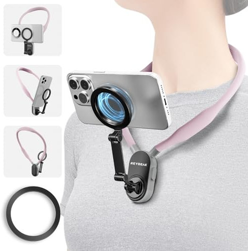 Sakura Magnetischer Handy-Halshalter – POV/Vlog Selfie-Halterung – Handfreie Handyhalterung, Brustständer – Videoaufnahme – iPhone 12–16 Pro Max Plus Min via Sakura Pink