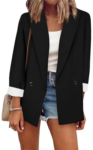 ZICUE Blazer Casual De Negocios De Frente Abierto para Mujer Blazer Ligero con Botón De Manga Larga Blazer Profesional Negro M