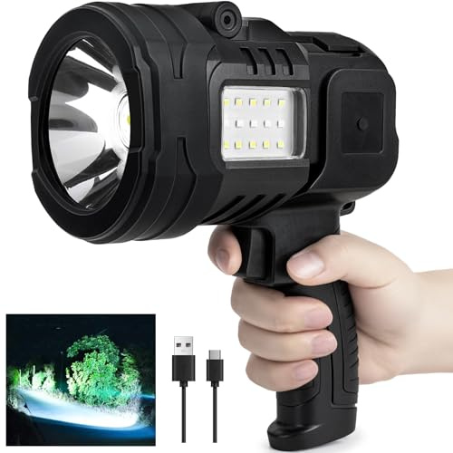 Lylting Wiederaufladbare Taschenlampe 1000.000 Lumen, superhelle Outdoor-Taschenlampe mit Maiskolbenlicht und USB-Ausgang, leichtes LED-Handlicht für Jagd, Boot, Camping