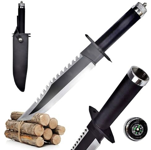 YOUR LIVING ART Couteau de plein air, couteau de chasse grand avec 22cm lame fixe, couteau de survie grand pour le camping, la randonnée, la pêche et la coupe de brousse